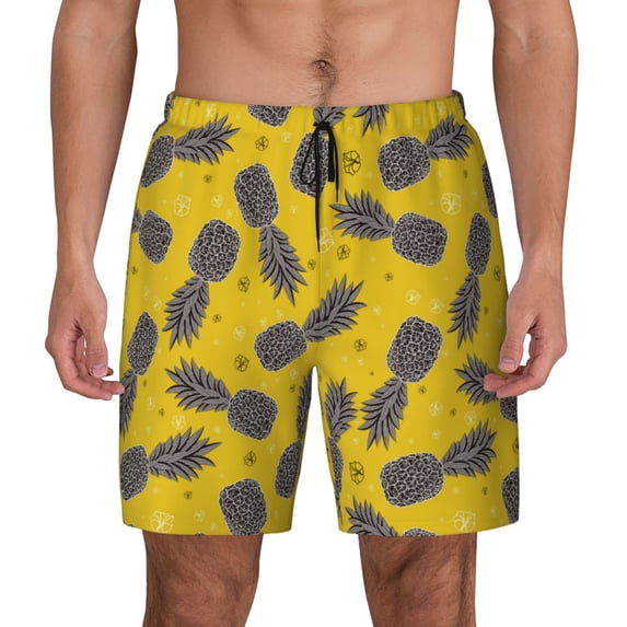Balery Summer Pineapple Mens Swim Trunks Swim Shorts for Men Quick Dry Inseam Beach Shorts with Compression Liner Pocket-Small