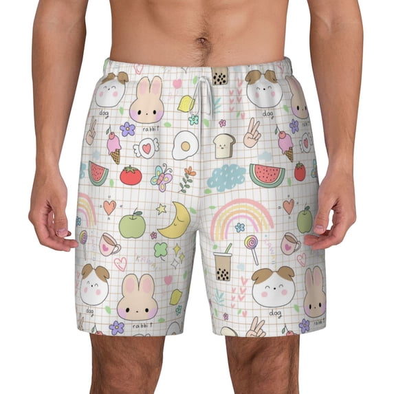 Balery Summer Rabbit Mens Swim Trunks Swim Shorts for Men Quick Dry Inseam Beach Shorts with Compression Liner Pocket-X-Large