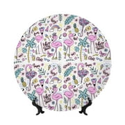 Balery Summer with Flamingo Print Bone China Decorative Plate Ceramic Dinner Plates Art Crafts with Display Stand-6in