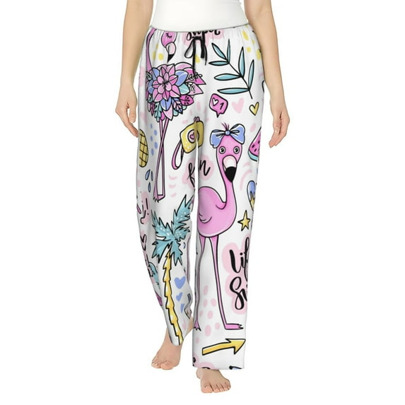 Balery Summer with Flamingo print Women's Pajama Pants,Ultra Lightweight Pjs,Lounge Pant-Small