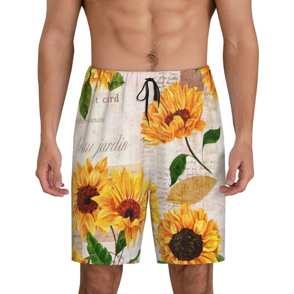 Balery Sunflower 5 Men's Cotton Knit Pajama Shorts Waistband & Pockets,Short Pajama Pants-Small