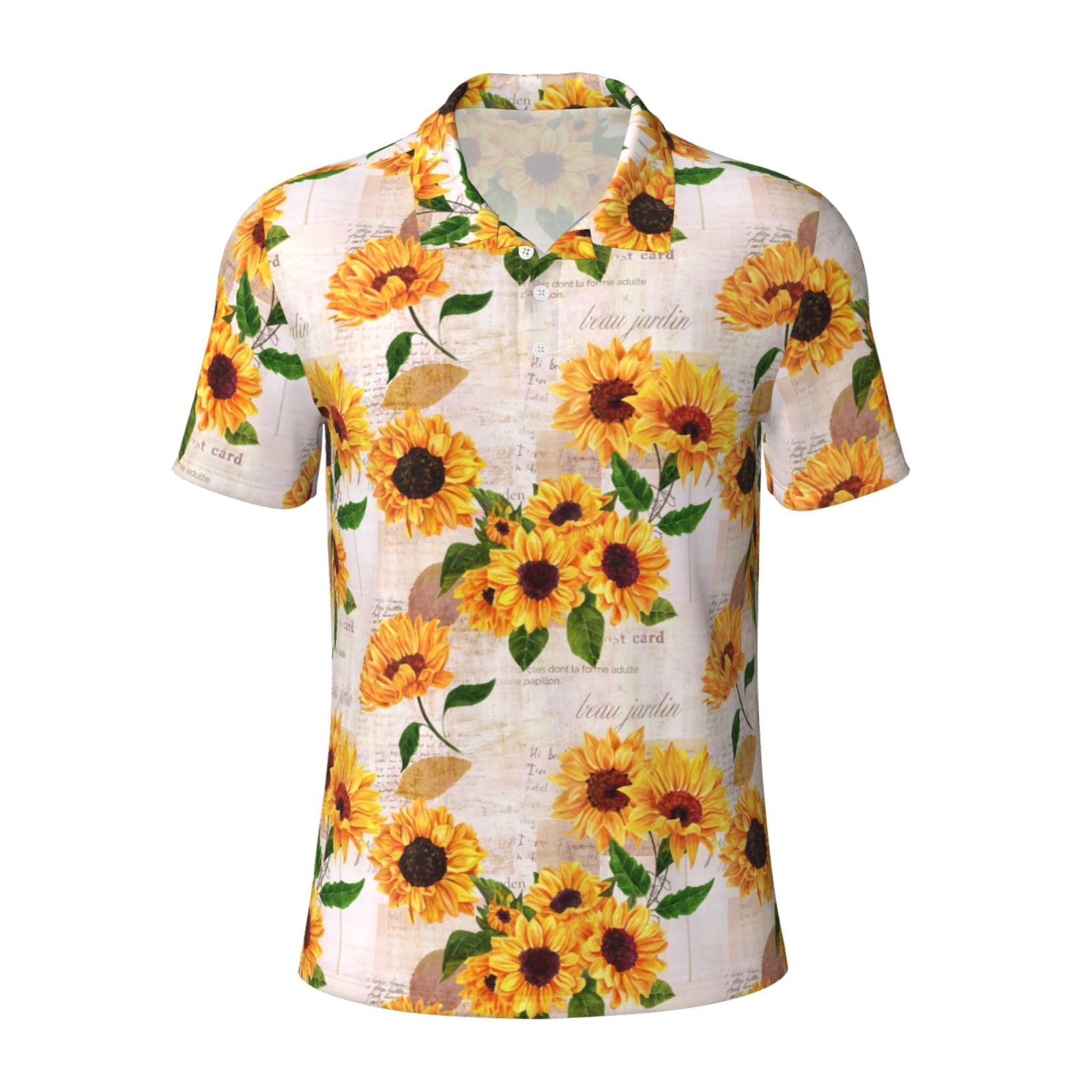 Yellow Sunflower Print Men's Golf Shirts
