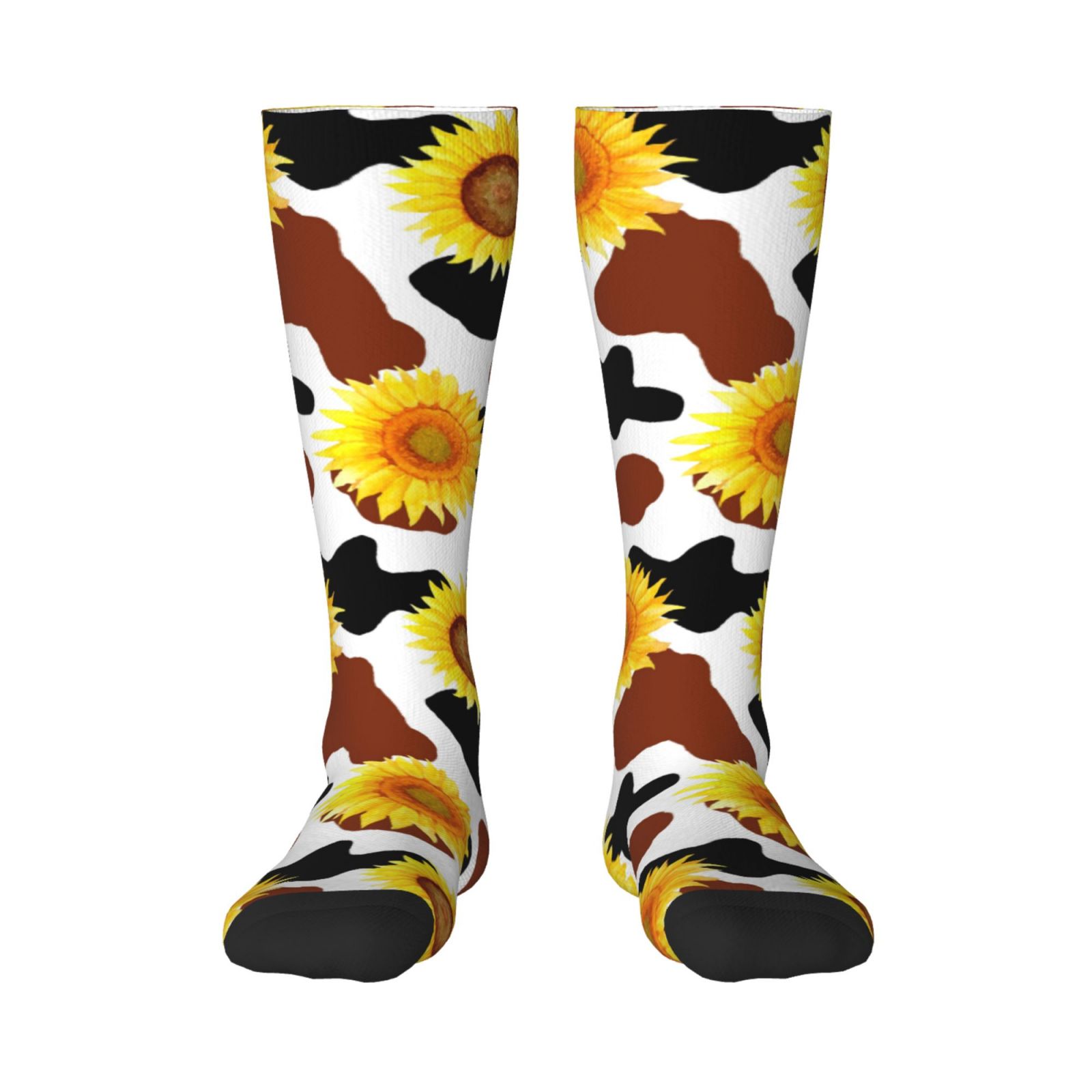 Balery Sunflower Cow Printed Novelty Socks Men's Women's Crew Socks ...