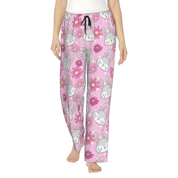 Balery Sunflower Rabbit print Women's Pajama Pants,Ultra Lightweight Pjs,Lounge Pant-Large