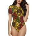 thumbnail image 1 of Balery Sunflower Women's Short Sleevee Crew Neck Bodysuit Tops Short Sleeve Tops Basic-Small, 1 of 9