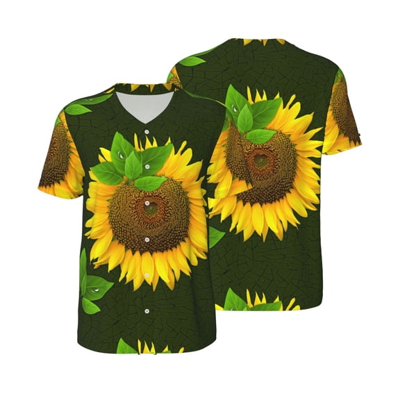 Balery Sunflower3 Baseball Jersey for Men Casual Button Down Shirts Short Sleeve Active Team Sports Uniform-4X-Large