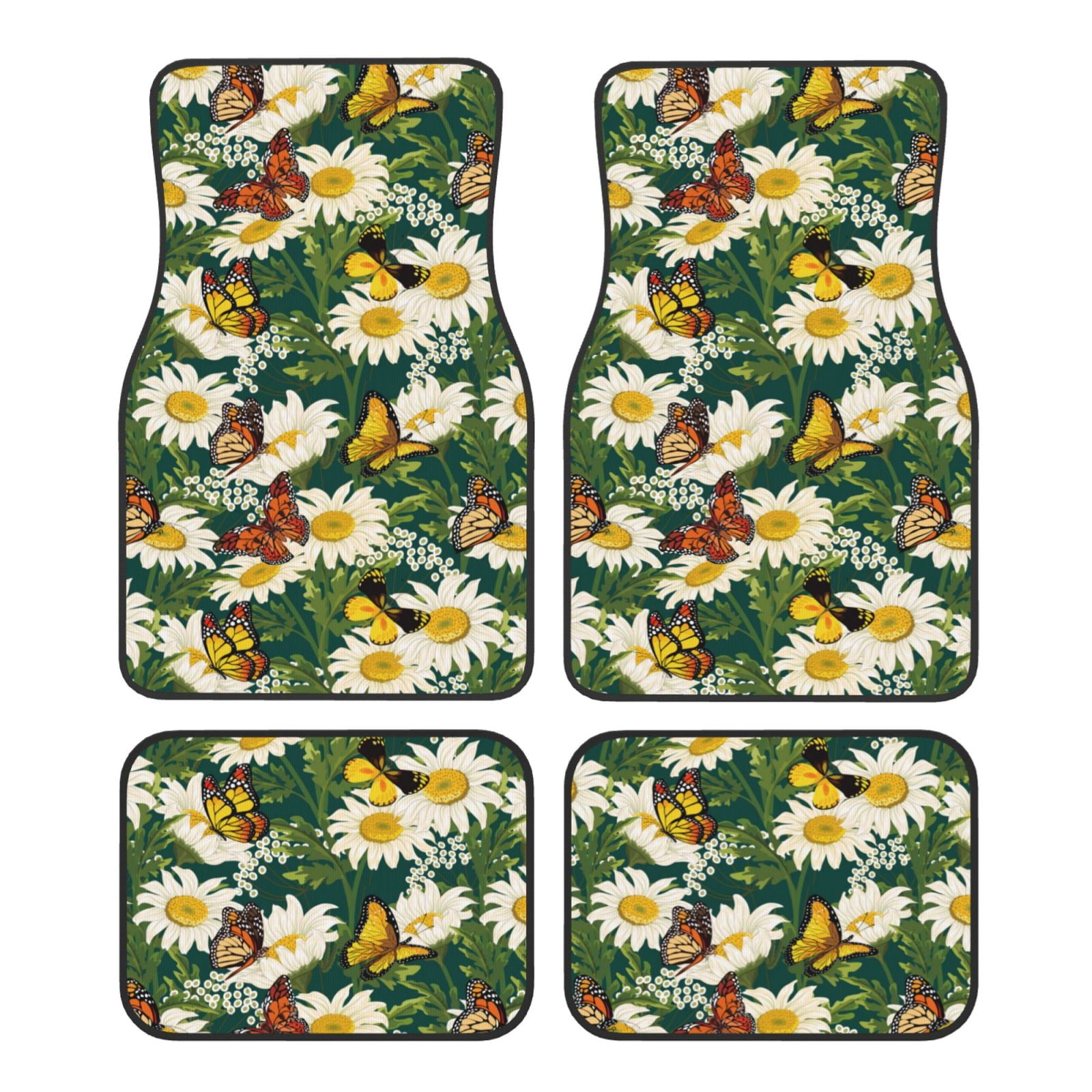 Balery Sunflowers And Butterflies Pattern 4-Piece Floor Mats, Heavy ...