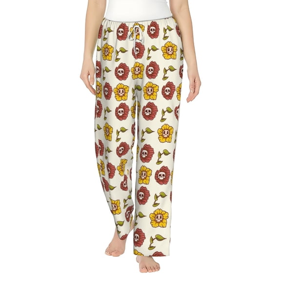 Balery Sunflowers And Skull print Women's Pajama Pants,Ultra Lightweight Pjs,Lounge Pant-Small