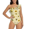 thumbnail image 1 of Balery Sunflowers Bee One Shoulder Swimsuits for Women Ruffle Swimsuits Tummy Control One Shoulder Bathing Suits-, 1 of 8