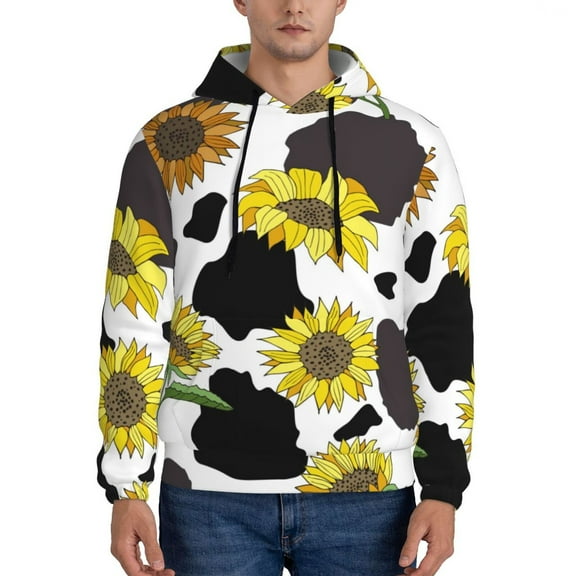 Balery Sunflowers Country Pattern Mens Hoodie Kangaroo Pocket Hoodie Pullover Hooded Sweatshirt Ideal for Daily Wear Travel and Home-X-Large