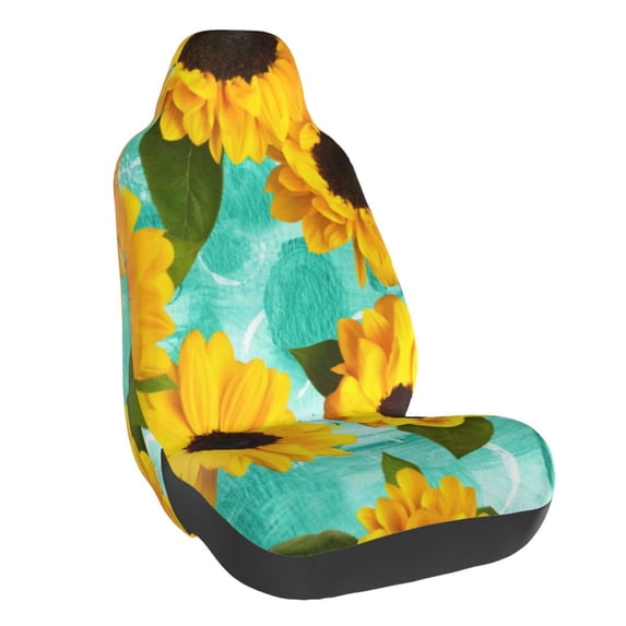Balery Sunflowers With Green Leaves Pattern Car Seat Cover - Soft & Breathable Front Premium Covers with Non-Slip Protector Fits Most Automotive, Vans, SUVs, Trucks - 1 Unit