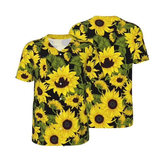 Balery Sunflowers In Vintage Baseball Jersey for Men Casual Button Down Shirts Short Sleeve Active Team Sports Uniform-X-Large