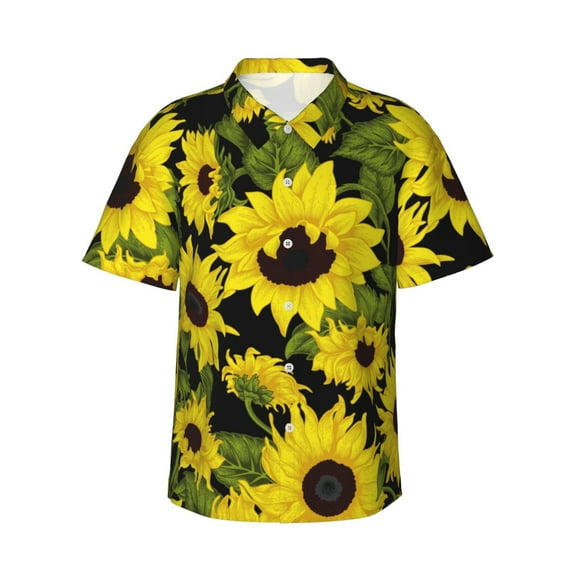 Balery Sunflowers In Vintage Print Men's Hawaiian Shirts Short Sleeve Beach Shirt Relaxed Fit Vacation Button Down Shirts-XX-Large