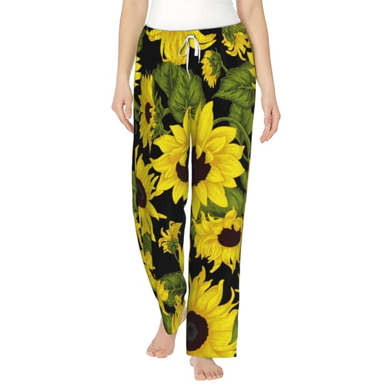 Balery Sunflowers In Vintage print Women's Pajama Pants,Ultra Lightweight Pjs,Lounge Pant-Small
