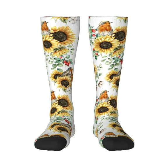 Balery Sunflowers Leaves And Birds Fun Novelty Socks Men'S Women'S Crew Socks Funny Crazy Novelty Socks Quirky And Cool Socks