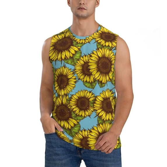 Balery Sunflowers Men's Sleeveless Muscle Shirts Workout Tank Top, Moisture Wicking, Odor Protection-Small