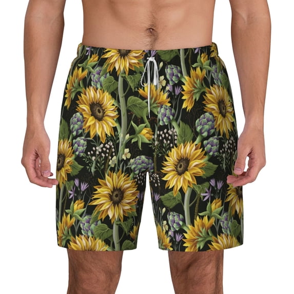 Balery Sunflowers Mens Swim Trunks Swim Shorts for Men Quick Dry Inseam Beach Shorts with Compression Liner Pocket-Small