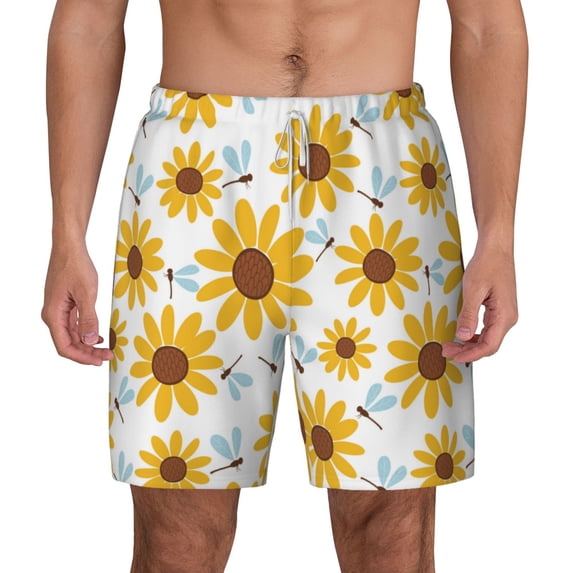 Balery Sunflowers Mens Swim Trunks Swim Shorts for Men Quick Dry Inseam Beach Shorts with Compression Liner Pocket-XX-Large