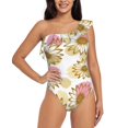 thumbnail image 1 of Balery Sunflowers One Shoulder Swimsuits for Women Ruffle Swimsuits Tummy Control One Shoulder Bathing Suits-Medium, 1 of 8
