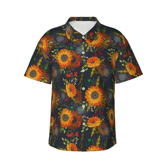 Balery Sunflowers Print Men's Hawaiian Shirts Short Sleeve Beach Shirt Relaxed Fit Vacation Button Down Shirts-Medium