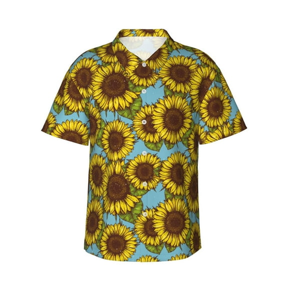 Balery Sunflowers Print Men's Hawaiian Shirts Short Sleeve Beach Shirt Relaxed Fit Vacation Button Down Shirts-X-Large
