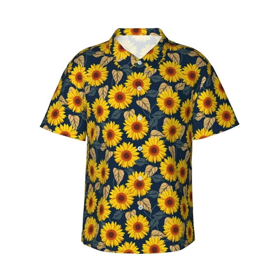 Balery Sunflowers Print Men's Hawaiian Shirts Short Sleeve Beach Shirt Relaxed Fit Vacation Button Down Shirts-XX-Large