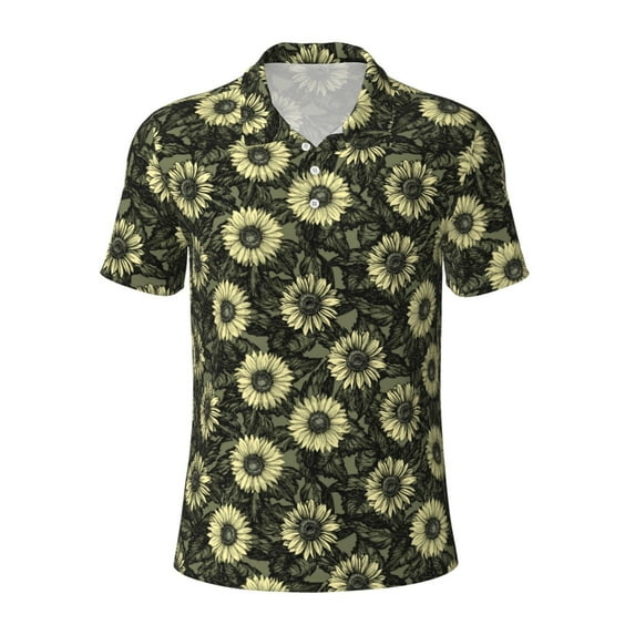 Balery Sunflowers Printed Men’s Short Sleeve Polo Shirt, Midweight Men's Shirt,Golf Polo shirts -Medium