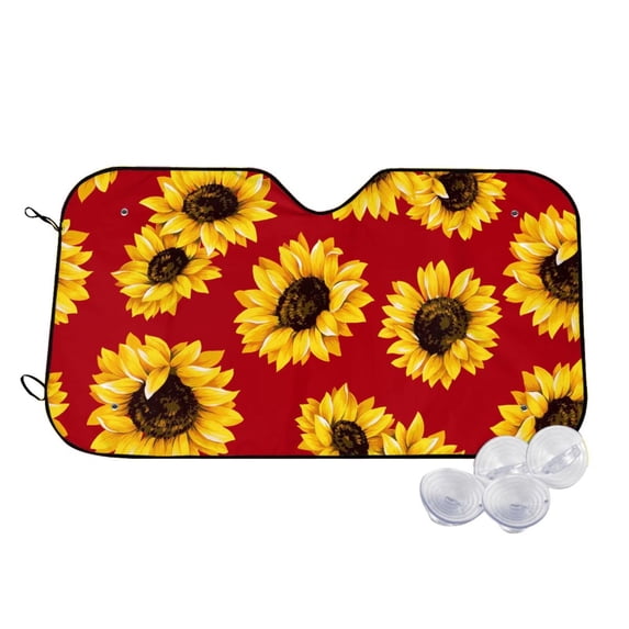 Balery Sunflowers On Red Windshield Sun Shade, Car Front Window Sunshade Cover ,Automotive Interior Portected Blocks Uv Rays For Car Pickup Truck Suv Accessories- Small
