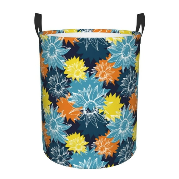 Balery Sunflowers Round Laundry Basket with Handles Waterproof Freestanding Laundry Hamper for Clothes Toys in the Dorm and Family-Small