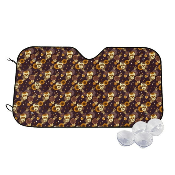 Balery Sunflowers with Skull and Hand Print Car Windshield Sun Shade,Windshield Sunshade for Car Pickup Truck SUV Accessories-Small