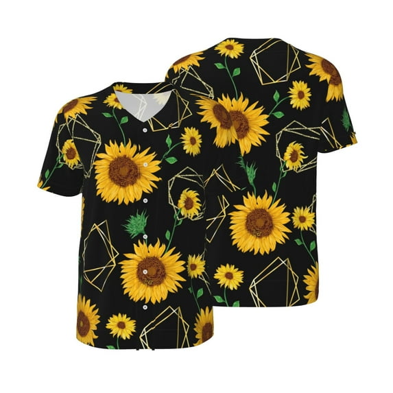 Balery Sunflowers3 Baseball Jersey for Men Casual Button Down Shirts Short Sleeve Active Team Sports Uniform-Medium