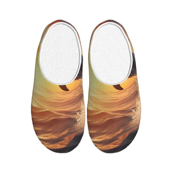 Balery Sunset Dancing Dolphin A Pattern Women's Fuzzy Memory Foam Slippers Fluffy Winter House Shoes Indoor and Outdoor-42/43