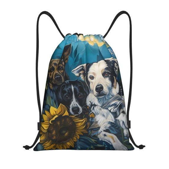 Balery Sunset Sunflower Dog Pattern Drawstring Backpack Bag Sport Gym Sackpack Cinch Bags Pattern Drawstring Backpack Bag Sport Gym Sackpack Cinch Bags -Medium