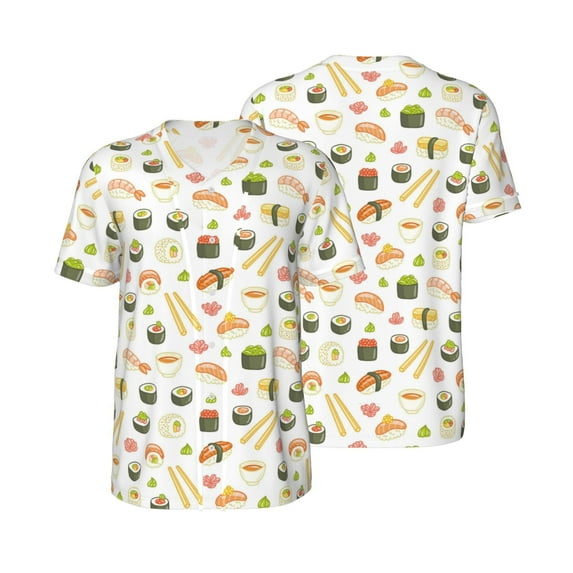 Balery Sushi and Rolls Baseball Jersey for Men Casual Button Down Shirts Short Sleeve Active Team Sports Uniform-Large