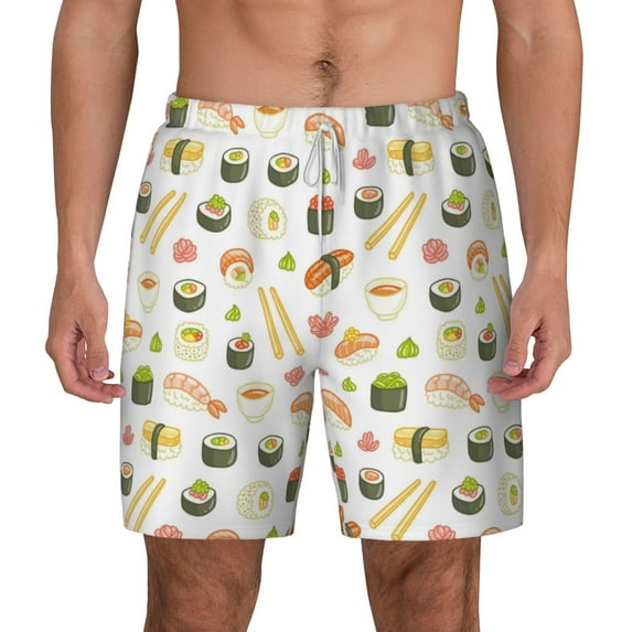 Balery Sushi and Rolls Mens Swim Trunks Swim Shorts for Men Quick Dry Inseam Beach Shorts with Compression Liner Pocket-Small