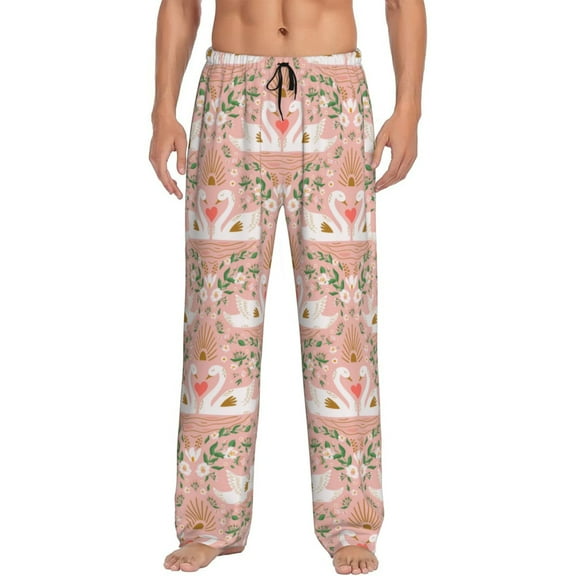Balery Swan Couple print Men's Pajama Pants,Ultra Lightweight Pjs,Lounge Pant-Small
