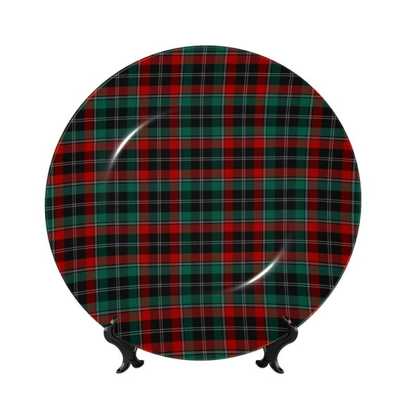 Balery Tartan Plaid Print Bone China Decorative Plate Ceramic Dinner Plates Art Crafts with Display Stand-6in