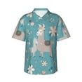 thumbnail image 1 of Balery Teal Mama Llama Print Men's Hawaiian Shirts Short Sleeve Beach Shirt Relaxed Fit Vacation Button Down Shirts-X-Large, 1 of 9