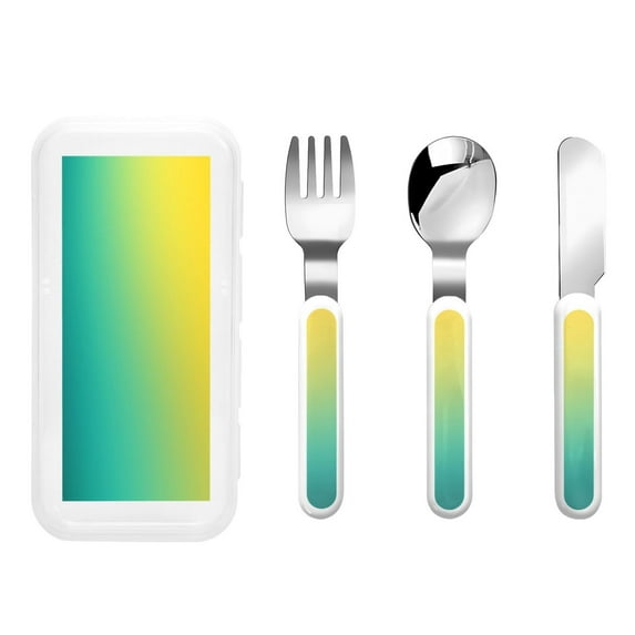 Balery Teal To Yellow Gradient for Stainless Steel Kids Silverware Set - Child and Toddler Safe Flatware - Children's Knife, Fork And Spoon Set - Metal Kids Cutlery Set