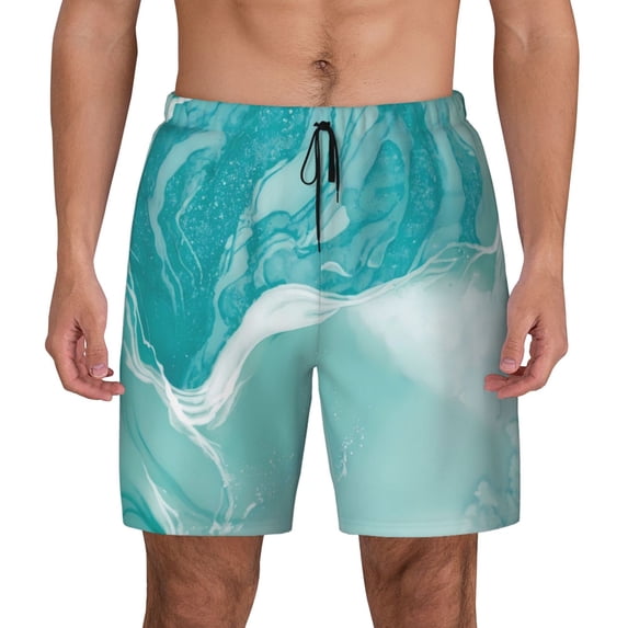 Balery Teal Turquoise 1 Mens Swim Trunks Swim Shorts for Men Quick Dry Inseam Beach Shorts with Compression Liner Pocket-Medium