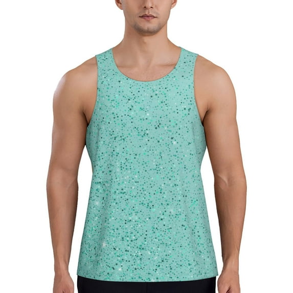 Balery Teal Turquoise Glitter Pattern Men's Workout Tank Top Gym Muscle Tee Fitness Bodybuilding Sleeveless T Shirt Quick Dry Fit Muscle Tank Top Slim-Fit Tank-4X-Large