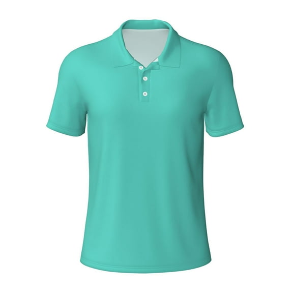 Balery Teal Turquoise Printed Men’s Short Sleeve Polo Shirt, Midweight Men's Shirt,Golf Polo shirts -Small