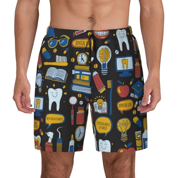Balery Teeth Mens Swim Trunks Swim Shorts for Men Quick Dry Inseam Beach Shorts with Compression Liner Pocket-Small