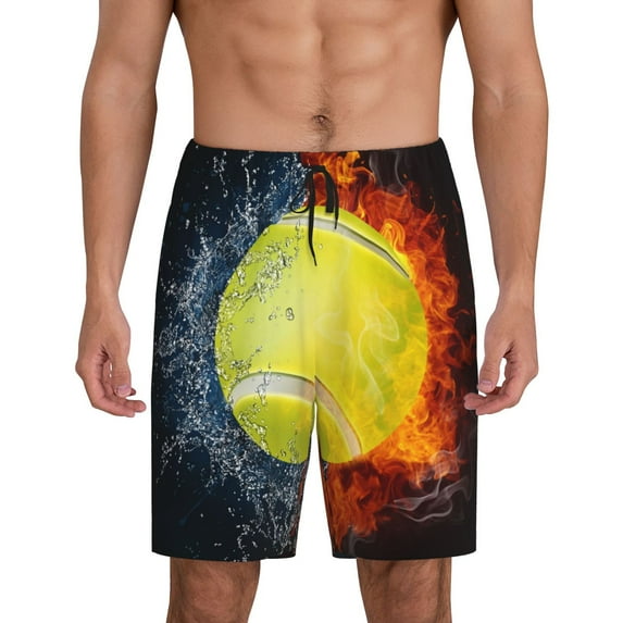 Balery Tennis Ball In Fire And Water Men's Cotton Knit Pajama Shorts Waistband & Pockets,Short Pajama Pants-4X-Large