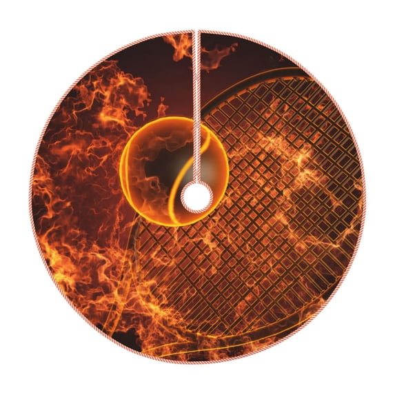 Balery Tennis Racket In Fire Printed Christmas Tree Skirt , Merry Christmas Party Christmas Tree Decoration,Adjustable Tree Skirt-48"