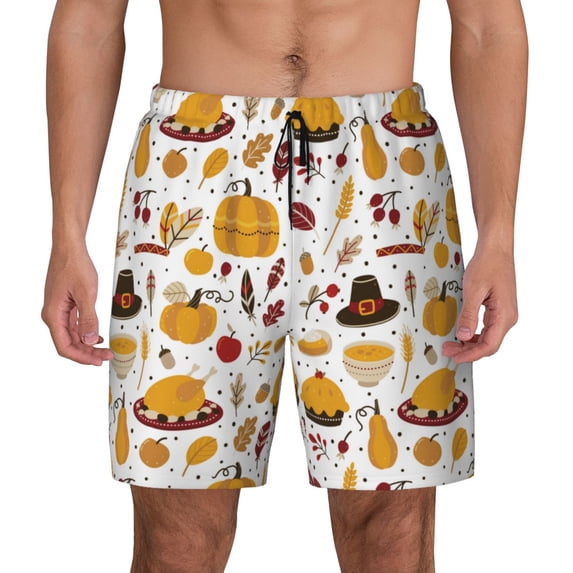 Balery Thanksgiving Mens Swim Trunks Swim Shorts for Men Quick Dry Inseam Beach Shorts with Compression Liner Pocket-Large