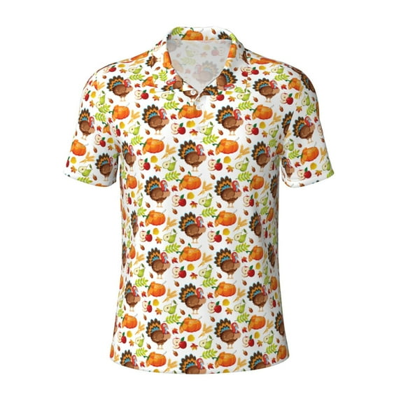 Balery Thanksgiving Turkey Printed Men’s Short Sleeve Polo Shirt, Midweight Men's Shirt,Golf Polo shirts -X-Large