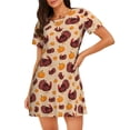 thumbnail image 1 of Balery Thanksgiving Turkey and Pumpkin Pattern Womens Short Sleeve Sleepshirt Scoopneck Cute Nightdress Comfy Nightgown Loungewear Dress, 1 of 6