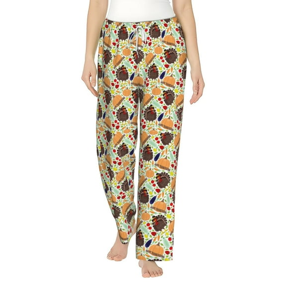 Balery Thanksgiving print Women's Pajama Pants,Ultra Lightweight Pjs,Lounge Pant-Medium