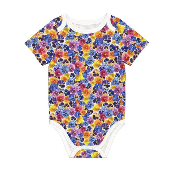 Balery The Garden Tricolor Pansy Flower Pattern Baby Climbing Clothes Infant Bodysuit Cute Infant Bodysuit Baby Romper-9M